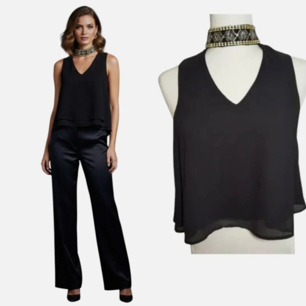 Show Me Your MUMU Brielle Beaded Top Women's Size XS Black Chiffon Sleeveless